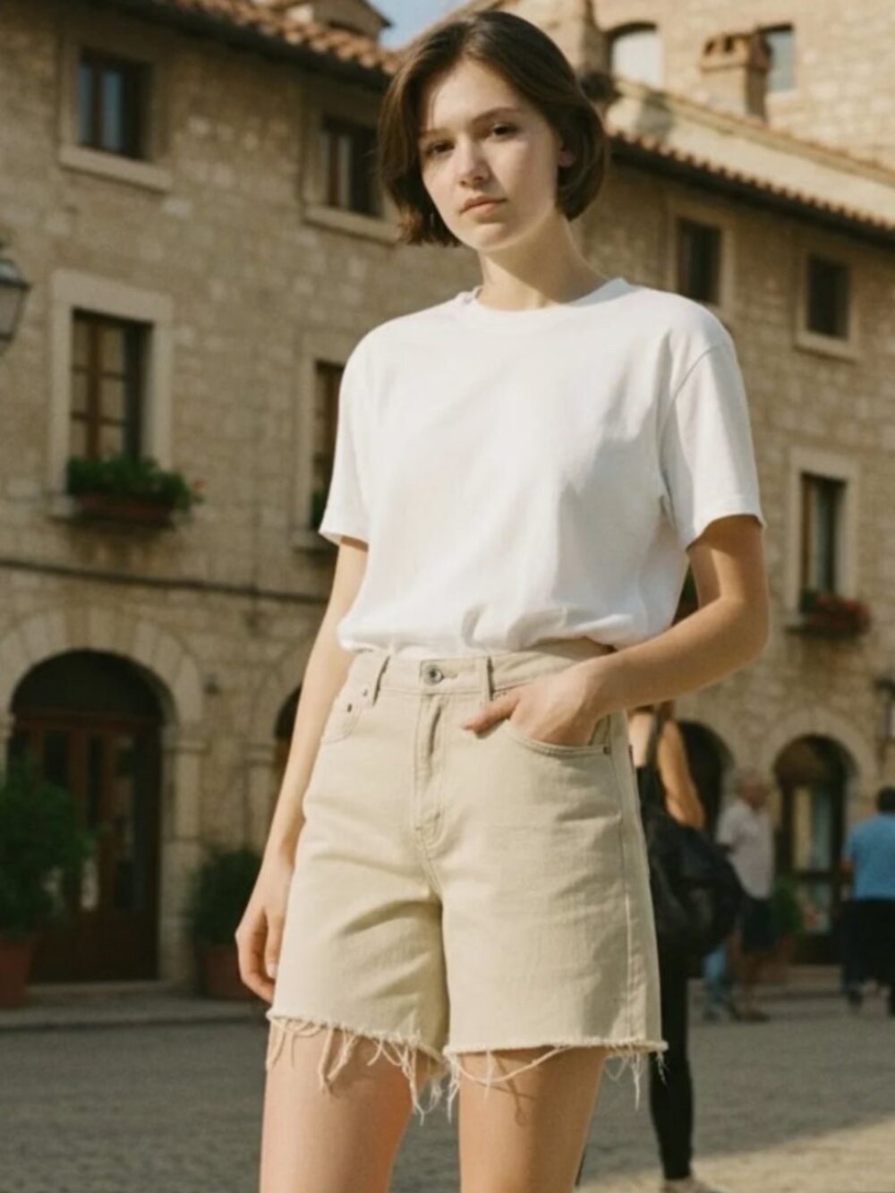 Everlane The Denim Short Khaki Raw Hem Shorts Size 27